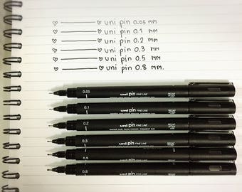 Uni Pin Technical Drawing pen, Pack of 6 Tip Sizes, Black ink (0.05mm-0.8mm)