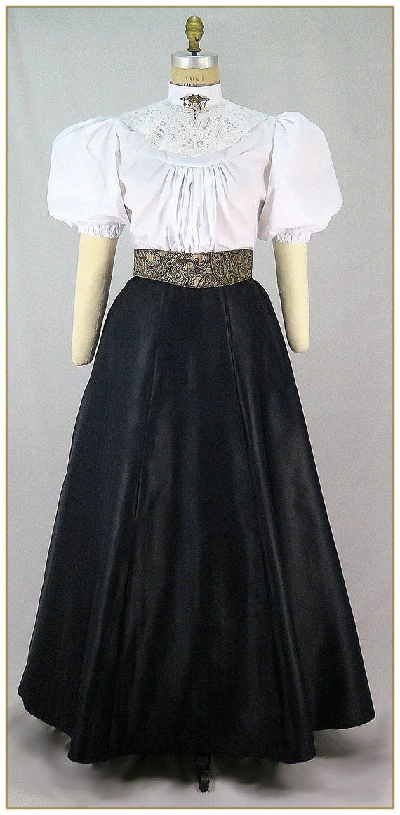 Steampunk Costumes, Outfits for Women Victorian Black Herringbone Weave Taffeta Skirt $59.00 AT vintagedancer.com