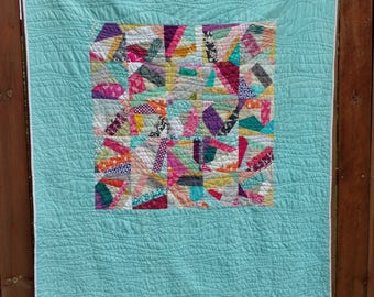 ON SALE Rainbow Sprinkles Throw Sized Modern Quilt, Rainbow Toddler Quilt