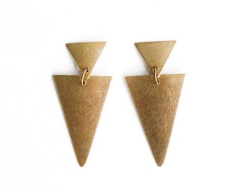 Brass Double Triangle Earrings