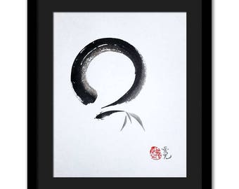 Zen Fish and Enso- option for custom calligraphy