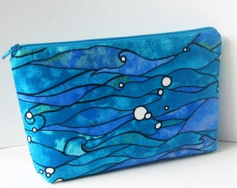 Make up Cosmetic Zipper Pouch, Blue Pacific Ocean