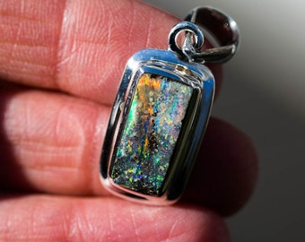 Boulder Opal Pendant - Natural Boulder Opal - Gorgeous Boulder Opal Necklace - Boulder opal pendant - Boulder opal Sterling Silver Pendant