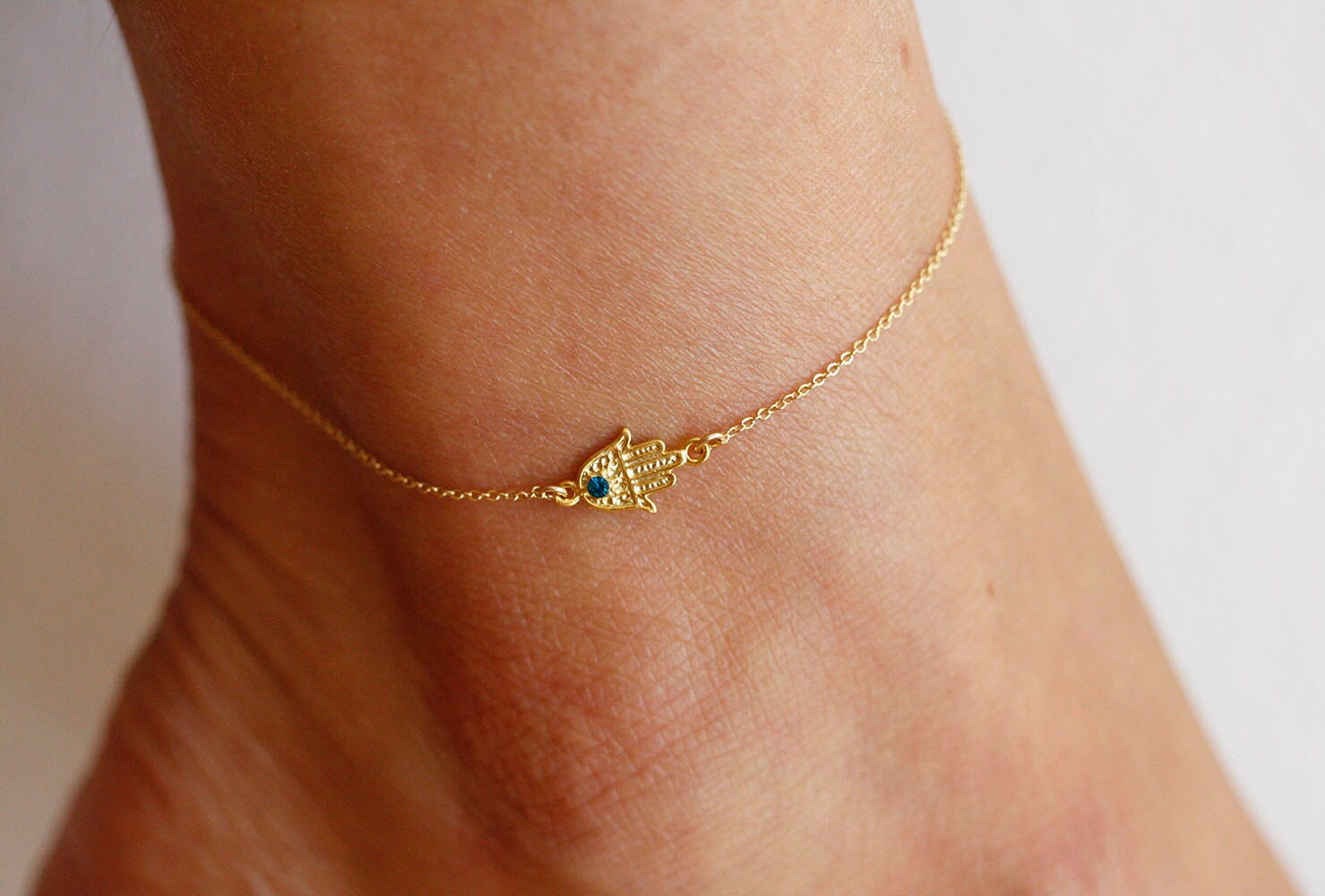 Sideways Hamsa Anklet Gold Hamsa Hand Anklet Dainty gold