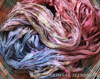 Pure Sari Silk, Tropical Storm, Per Yard, Fair Trade, Textile, Yarn, Art Yarn, Yarn, Bracelet Ribbon, Silk, ArtWear Elements, #60