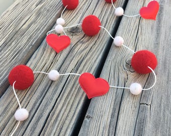 Valentine's Day Felt Ball Garland, Pom Pom Garland, Nursery Decor, Bunting Banner, Party Decor, Baby Shower