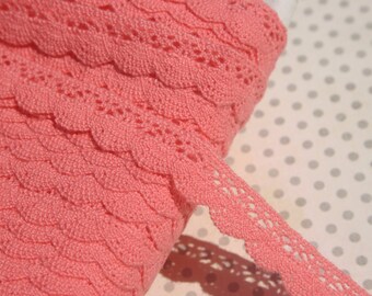 Pink Cluny Lace - Scalloped Coral Pink Cluny Crochet Trim - 1/2" Wide