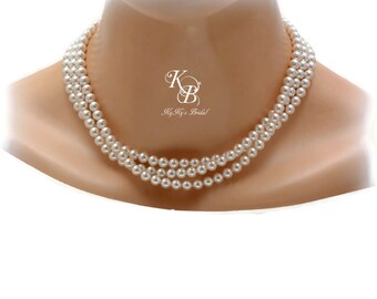Multi Strand Pearl Necklace, Pearl Bridal Necklace, Chunky Necklace, Three Strand Necklace, Prom Jewelry, Wedding Jewelry, Bridal Jewelry