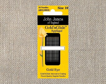 John James of England - Gold'n Glide - Applique Needles - Size 10 - By the Card