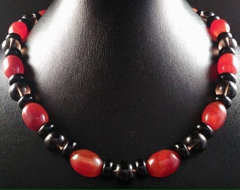 Carnelian necklace smoky quartz