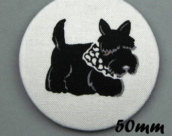 Fabric covered button - dog - Scottish Terrier - Scotties (50-02)