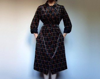 Vintage Long Sleeve Dress with Pockets 70s Winter Dress Floral Dress Women Collared Casual Dresses Fall Dress - Extra Large XL