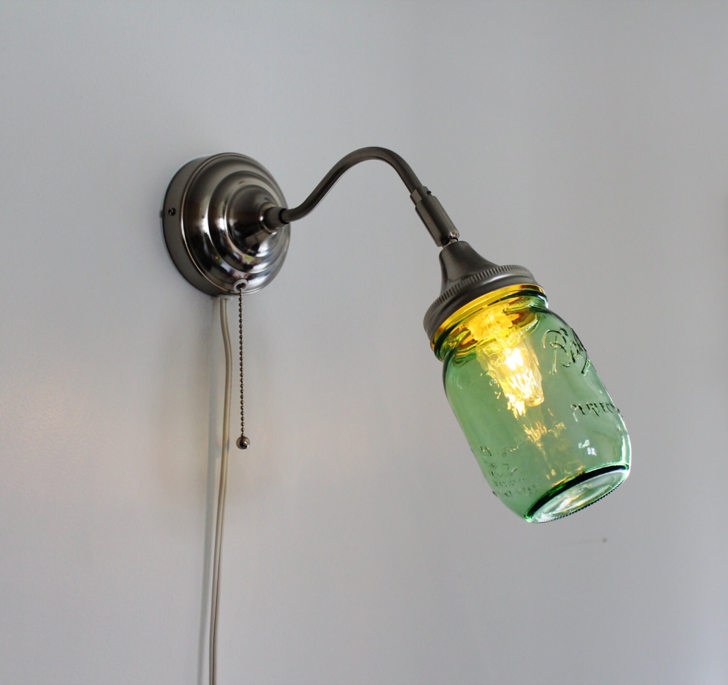 Mason Jar Wall Sconce featuring a GREEN Pint Ball Mason Jar