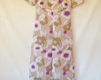 vintage 1970s purple and cream dress vintage dress size medium vintage purple cream handmade dress 1970s 70s seventies maxi dress