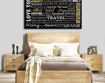 Custom words art canvas, Large words canvas, Personalized words canvas print, Custom canvas made with your words, memories, places, names
