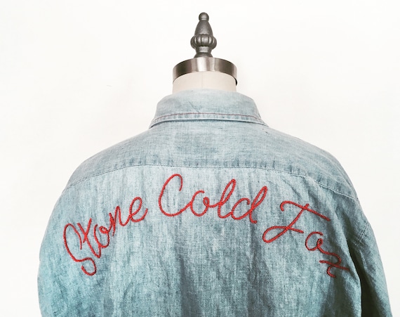 "Stone Cold Fox" Hand Embroidered Oversized Denim Shirt