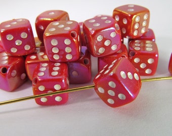 20 Vintage Red AB Dice Beads Bd493