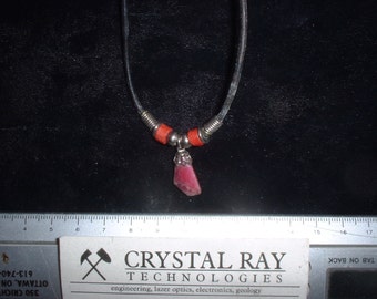 Red Ruby on Black Leather Bracelet