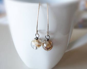 Glass Bead Earrings, Cafe Latte, Coffee Bean Earrings, Brass Earrings, Dangle Earrings, Light Brown Bead Earrings, Drop Earrings, Simple