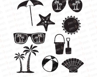 Beach SVG - Vacation SVG - Beach DXF - Summer Svg Files - Sunglasses Cricut Files - Silhouette - Sea Shells