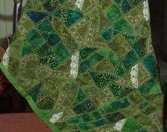 40"x48" Green Crazy Quilt - Hand Sewn
