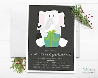White Elephant Party Printable Invitation - Funny Party Invite - Printable White Elephant Invite - Instant Download - Elephant Gift Exchange