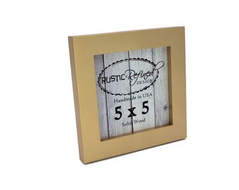 5x5 1" Gallery Picture Frame - Gold - Instagram, Home Decor, Wedding Favors, Wall Decor, Solid Wood, Handmade, Free Shipping