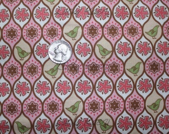 Thomas Knauer, Pear Tree, Birds and Flowers Pink Fabric - REMNANT Size 32 Inches by 44 Inches