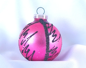 Vintage Christmas Ornament, Hot Pink and Black Holiday Ornament from West Germany