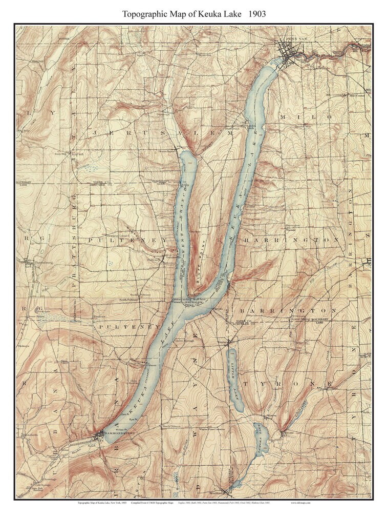 Keuka Lake 1903 USGS Old Topographic Map Custom Composite