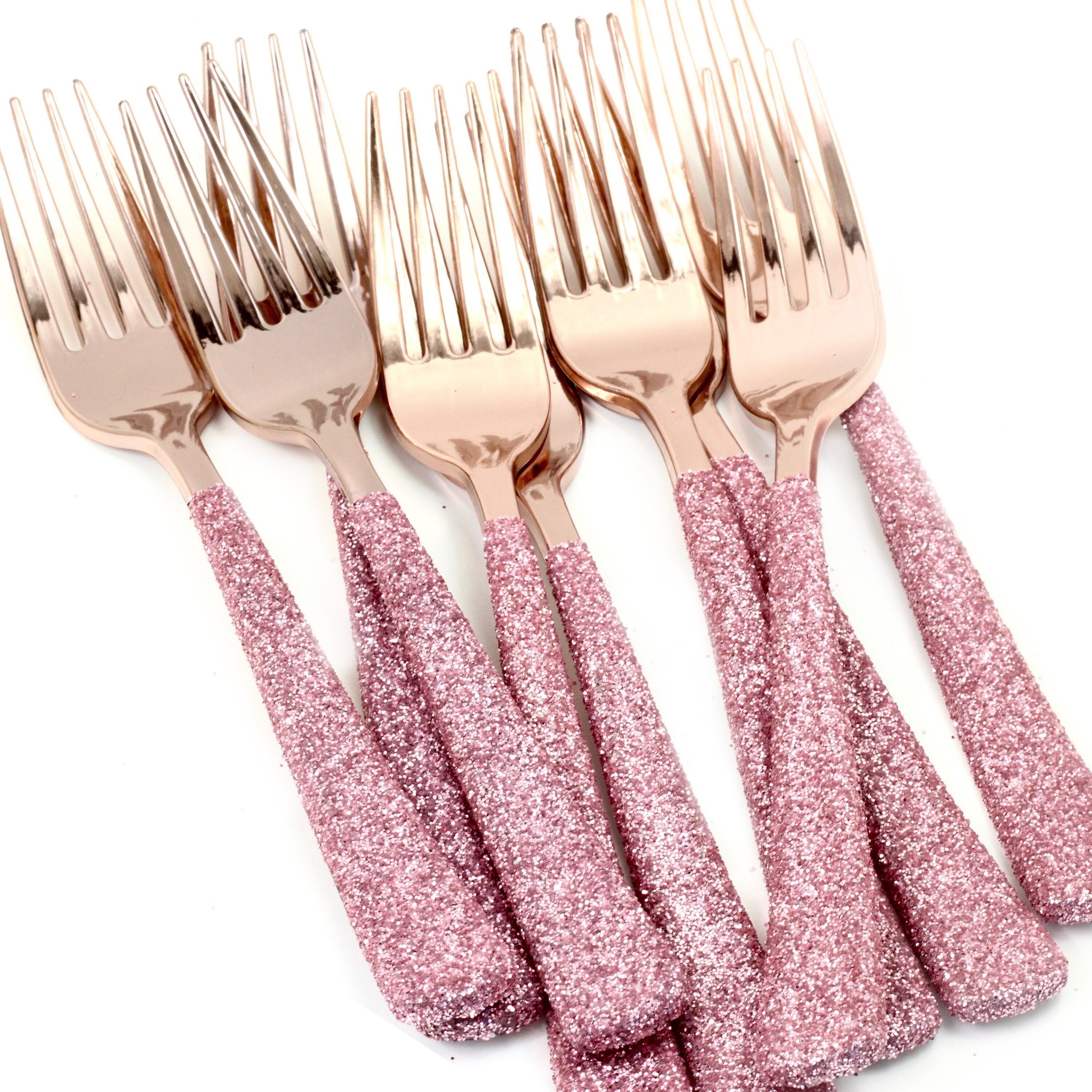 Rose Gold Plastic Fork Blush Pink Glitter Silverware Pink