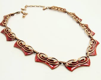 Vintage Matisse Necklace Red Enamel On Copper