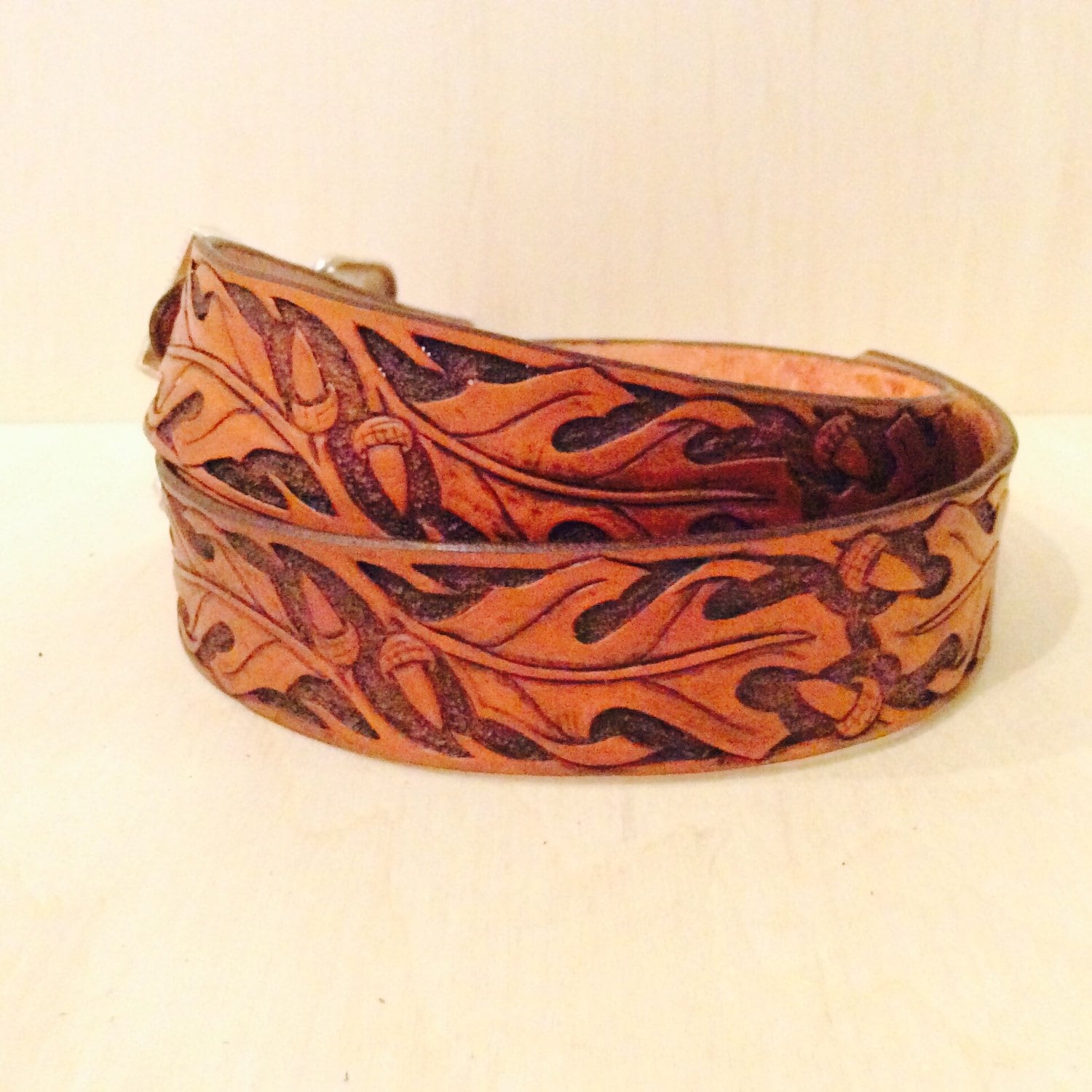 Hand-Tooled Leather Belt With Oak Leaf Western