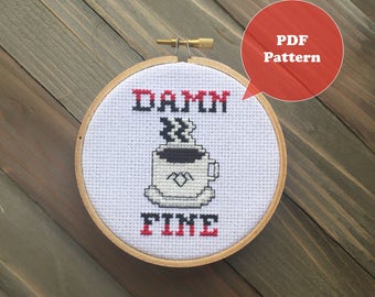 Twin Peaks Cross Stitch Pattern PDF - Damn Fine Cup of Coffee