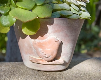 Terra Cotta Bird Planter with White Washed Finish