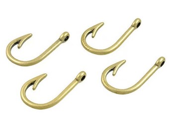 10 pcs Antique Brass The Hook Fish Hooks Charms Decorations Findings 25x41 mm. HK Br 2541 7 CHM RC