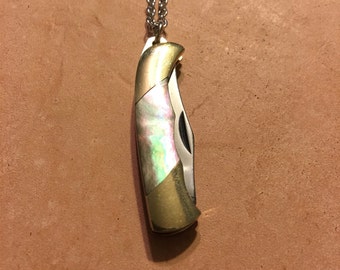 Black Pearl Mini Pocket Knife Necklace