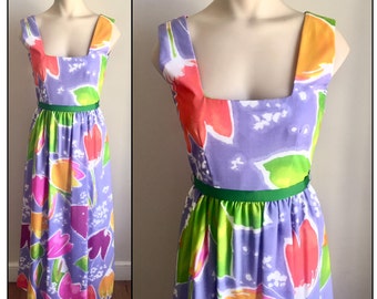 Vintage 1960s 70s Misses' Tori Richard Honolulu Cotton Sleeveless Dress XS 0 2