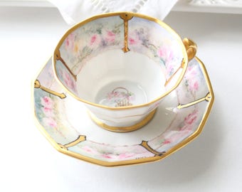 TEA CUP, Vintage, Artist Signed, Porcelain Tea Cup & Saucer Marked Czechoslovakia, Replacement China, Tea Party, Gifts for Her