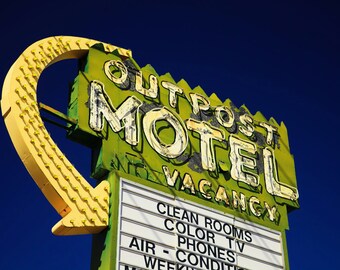 Outpost Motel Sign Print | Neon Sign Art | Western Decor | Retro Home Decor | Las Vegas Photography | Neon Sign Print | Motel Print