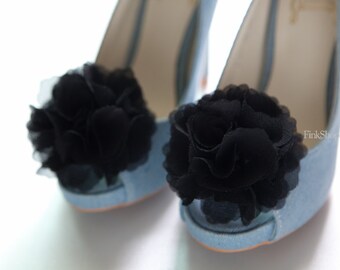Black-Set of 2,Chiffon flower shoe clips for bridal wedding-Choose your Color