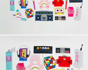 80s Party Decorations, 80s Photo Booth Props Printable, 80s banner, 80s cupcake toppers | INSTANT DOWNLOAD