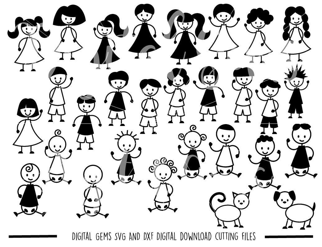 Stick family people and pets svg / dxf / eps / png files.