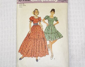 1970s Vintage Western Dress Pattern 32 1/2 Inch Bust Simplicity 6452
