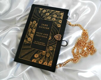 Pride and Prejudice by Jane Austen Book Purse Handbag - Black, Gold, Book Cover Handbag, Book Purse, Book Lover Gift