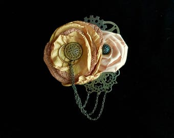 Gold and Ivory Steampunk Fascinator- Steampunk Wedding Fascinator- Steampunk Costume- Steampunk Hat- Steam Punk- Steampunk Hair Clip