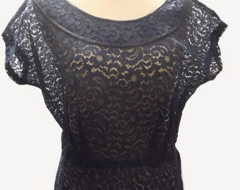 1940s Navy Indigo Blue Lace Dress See Through Pin Up BombShell