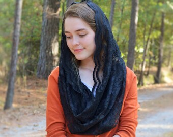 Soft Black Infinity Veil | Catholic Chapel Veil Catholic Mantilla Catholic Veil Chapel Veil for Mass Veil Robin Nest Lane Black Chapel Veil