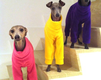 Plain Colour Fleece Italian Greyhound Jammies/Pajamas/Snowsuit Pink, Purple, Red, Orange, Yellow - measurements essential for correct fit