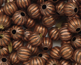 50 CORRUGATED COPPER BEADS, 6mm round, crafting supplies, beading destash, jewelry, jewellery supplies, jane bari beads, metal beads